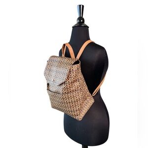 Brown Patterned Faux Leather Backpack